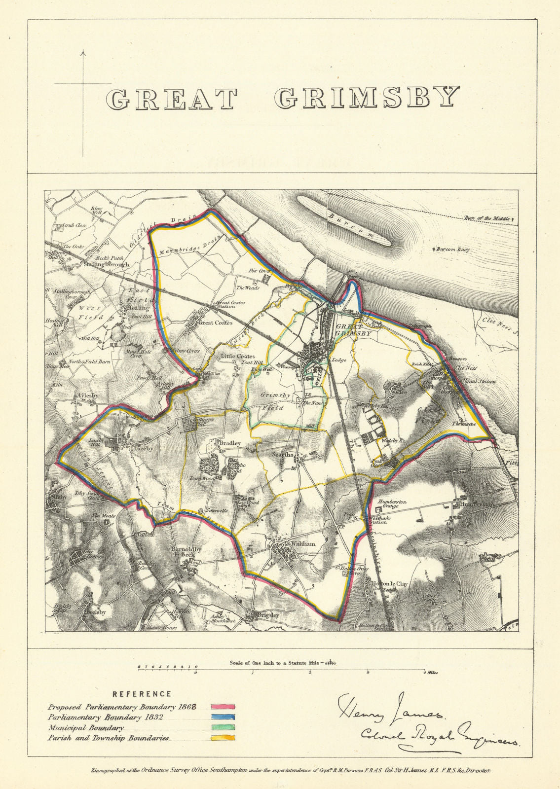 Great Grimsby, Lincolnshire. JAMES. Parliamentary Boundary Commission 1868 map